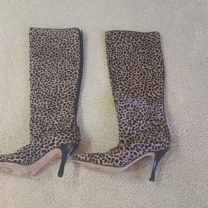 Manolo Blahnik leopard print knee-high boots